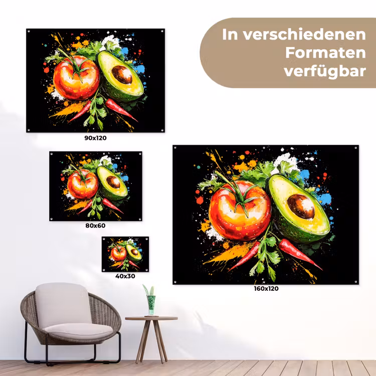 Tomaat - Avocado - Peper - Graffiti - Verf - Modern tuinposter los doek klein -Xsfeer9_DE