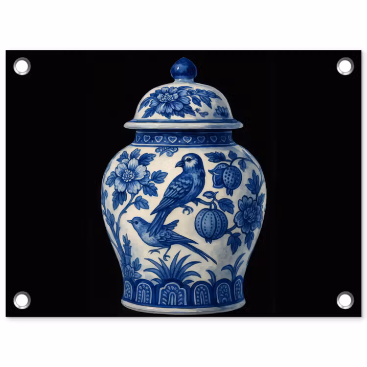 Pot - Delfts Blauw - Bloemen tuinposter los doek klein -3d