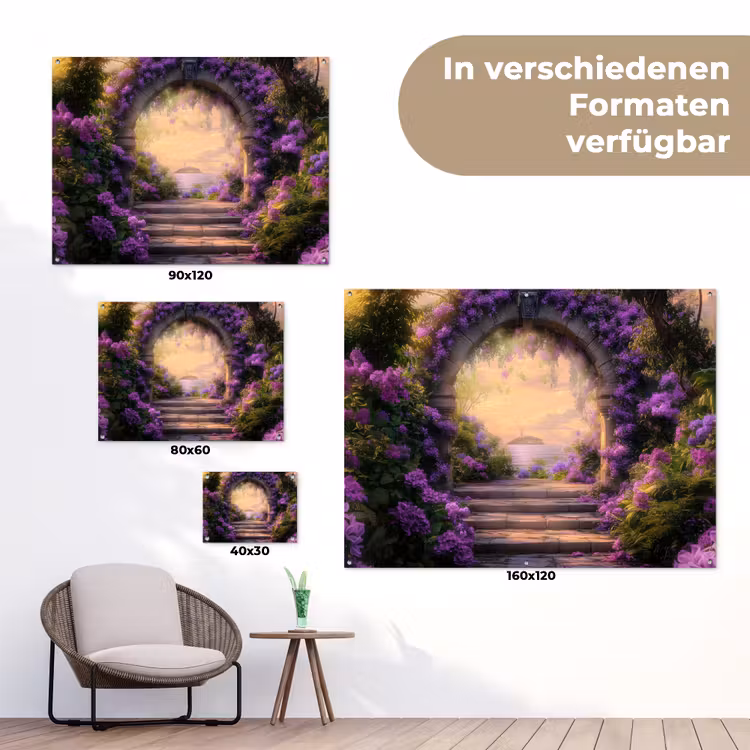 Poort - Paars - Bloemen tuinposter los doek klein -Xsfeer9_DE