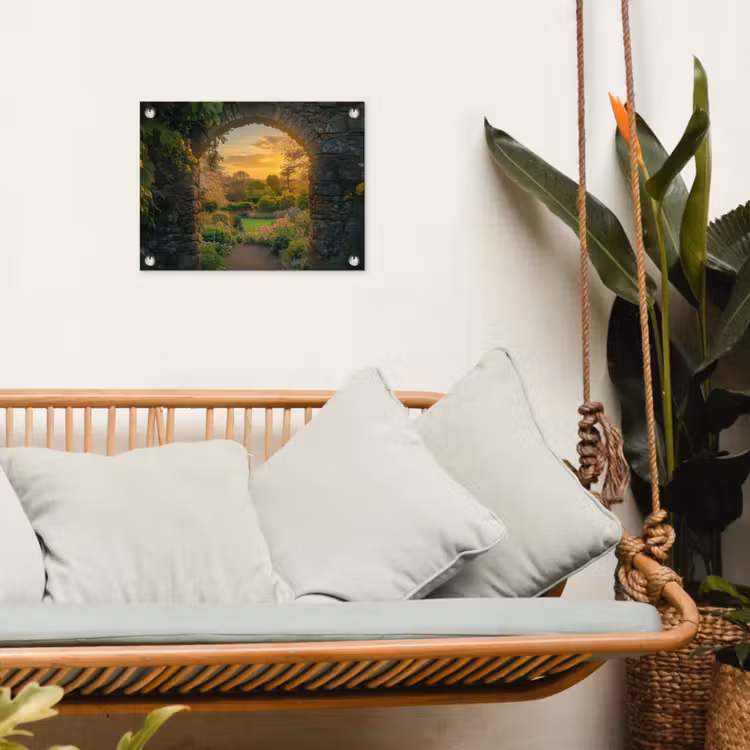 Poort - Planten - Zonsondergang tuinposter los doek klein -sfeer7