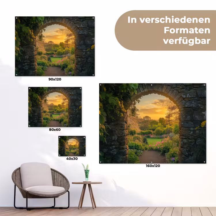 Poort - Planten - Zonsondergang tuinposter los doek klein -Xsfeer9_DE