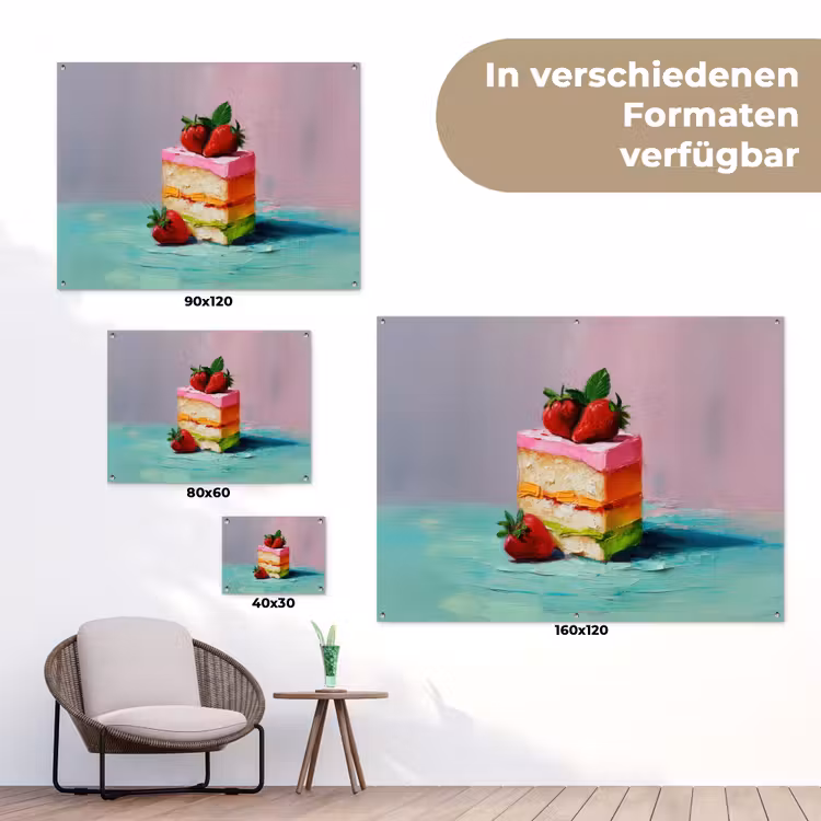 Taartje - Aardbeien - Glazuur - Kleurrijk tuinposter los doek klein -Xsfeer9_DE