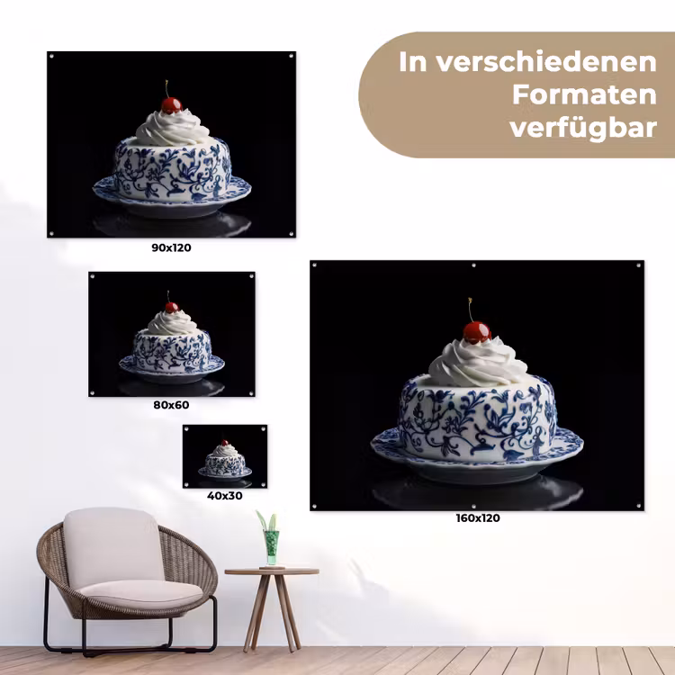 Taart - Slagroom - Kers - Bord - Delfts blauw tuinposter los doek klein -Xsfeer9_DE
