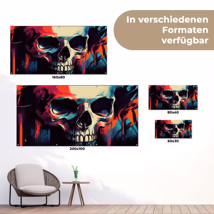 Schedel - Abstract - Rood - Blauw - Graffiti tuinposter los doek klein -Xsfeer9_DE