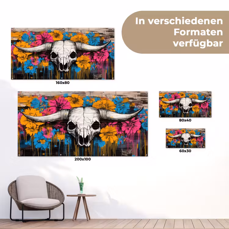 Schedel - Bloemen - Graffiti tuinposter los doek klein -Xsfeer9_DE