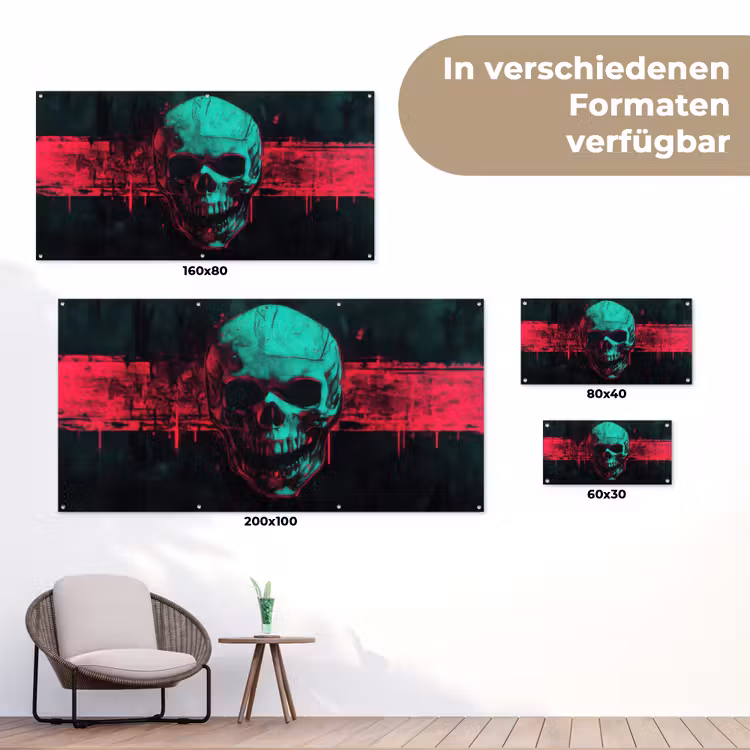 Schedel - Cyberpunk - Neon Rood tuinposter los doek klein -Xsfeer9_DE