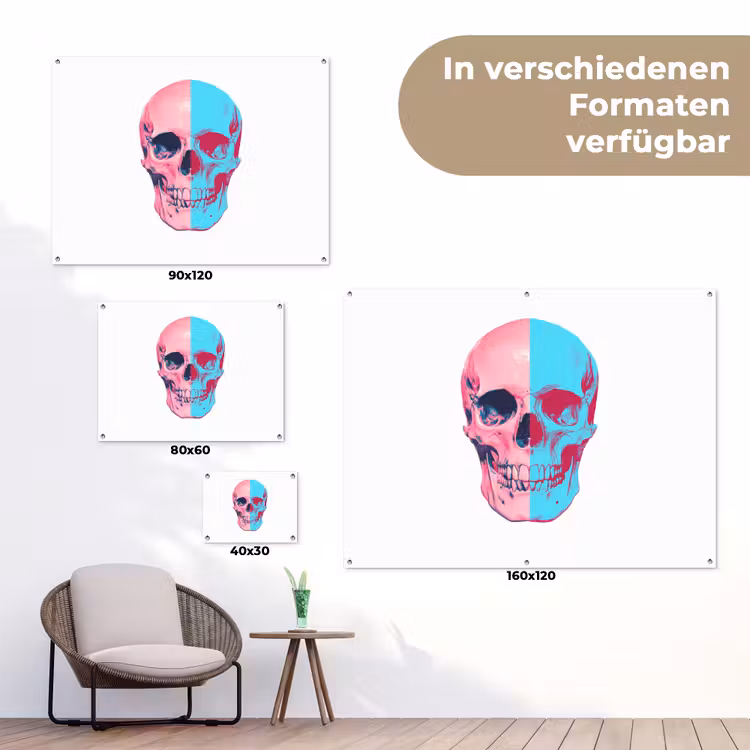 Schedel - Grafisch - Roze - Verdeeld tuinposter los doek klein -Xsfeer9_DE