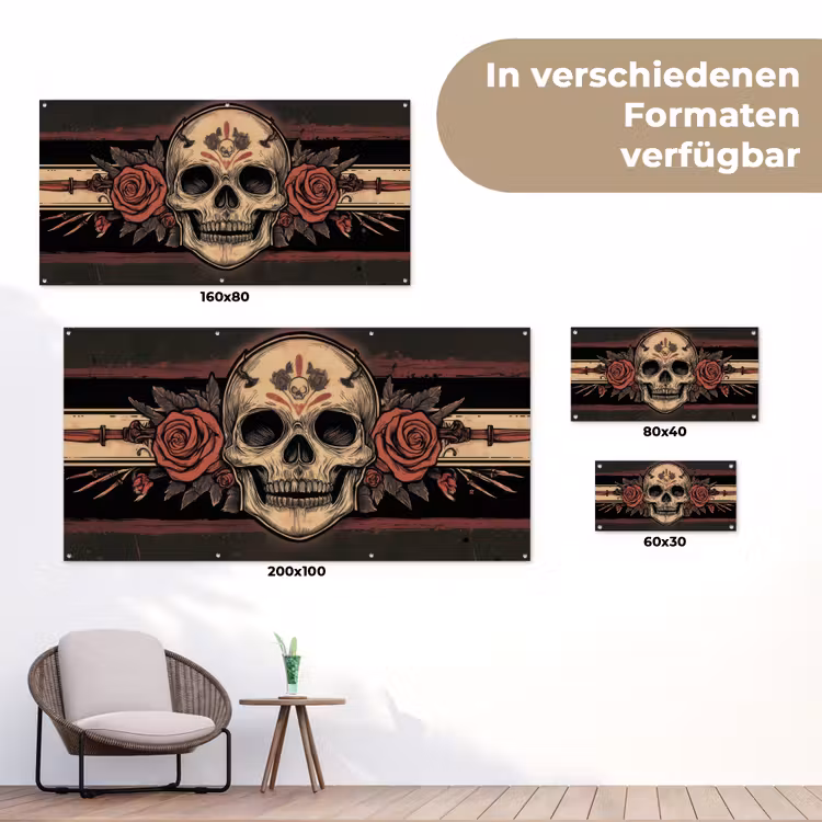 Schedel - Rozen - Gotisch tuinposter los doek klein -Xsfeer9_DE