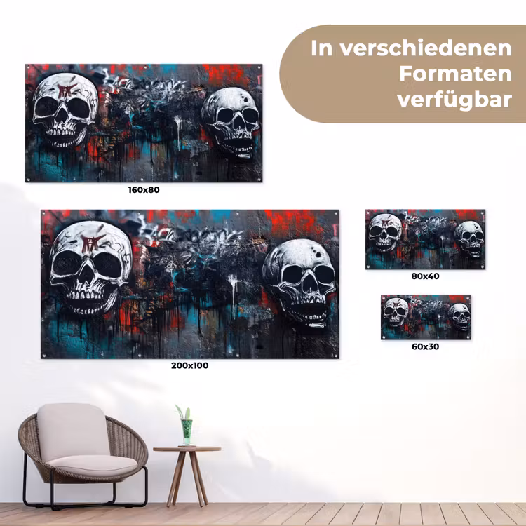 Schedels - Graffiti - Abstract tuinposter los doek klein -Xsfeer9_DE