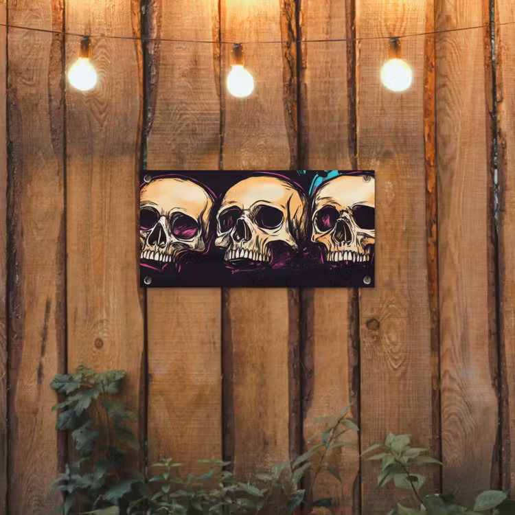Schedels - Graffiti - Neon tuinposter los doek klein -sfeer1