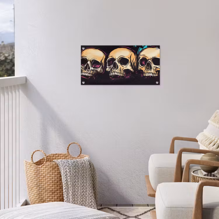 Schedels - Graffiti - Neon tuinposter los doek klein -sfeer8