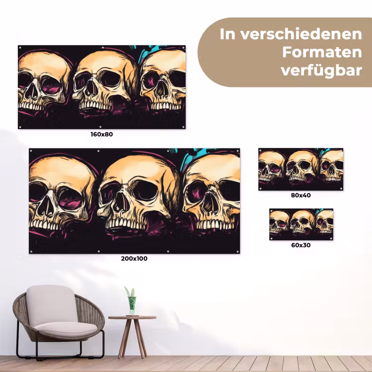 Schedels - Graffiti - Neon tuinposter los doek klein -Xsfeer9_DE