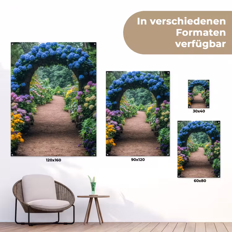 Doorkijk - Bloemen - Hortensia - Pad tuinposter los doek klein -Xsfeer9_DE