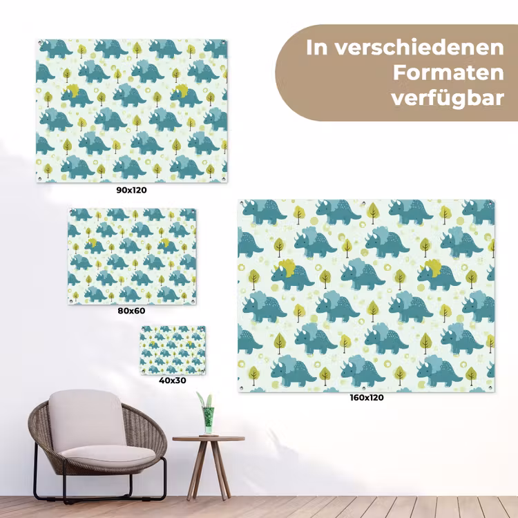 Triceratop - Blauw - Stippen - Boompjes tuinposter los doek klein -Xsfeer9_DE