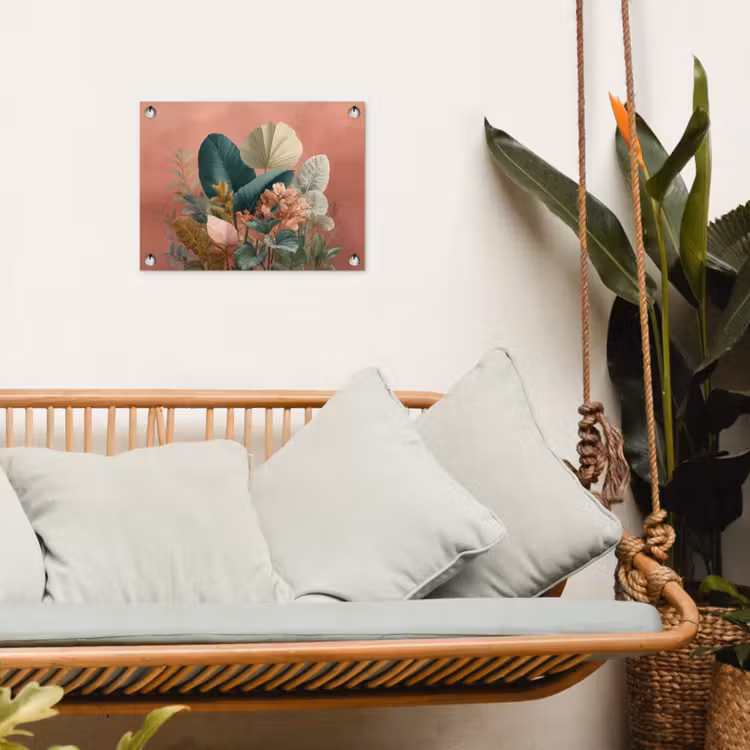 Tropische bladeren - Bloemen - Roze - groen tuinposter los doek klein -sfeer7