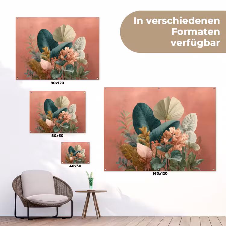 Tropische bladeren - Bloemen - Roze - groen tuinposter los doek klein -Xsfeer9_DE