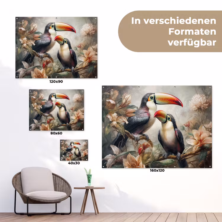 Toekan - Vogels - Bloemen - Jungle tuinposter los doek klein -Xsfeer9_DE