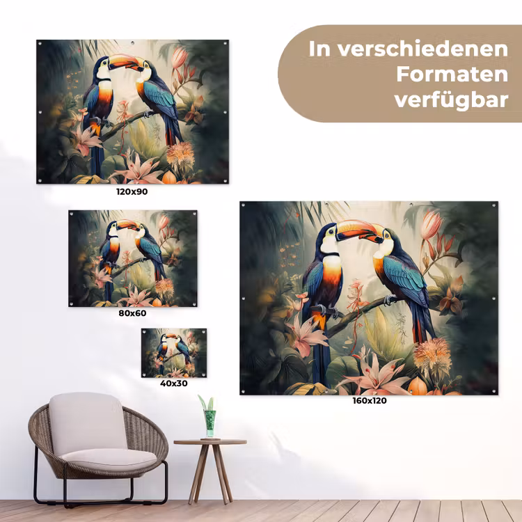 Toekan - Vogels - Bloemen - Natuur - Jungle tuinposter los doek klein -Xsfeer9_DE