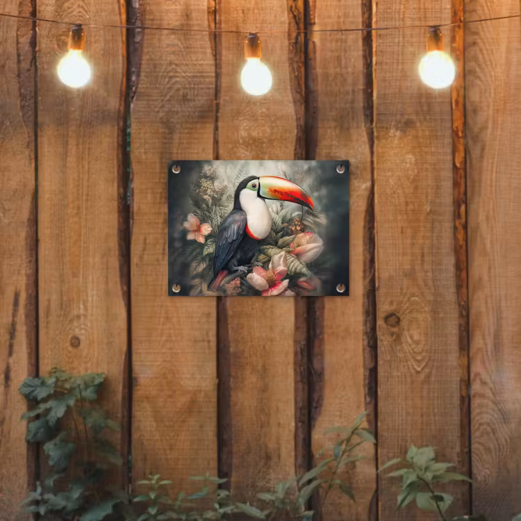 Toekan - Vogels - Bloemen - Planten - Tropisch tuinposter los doek klein -sfeer1