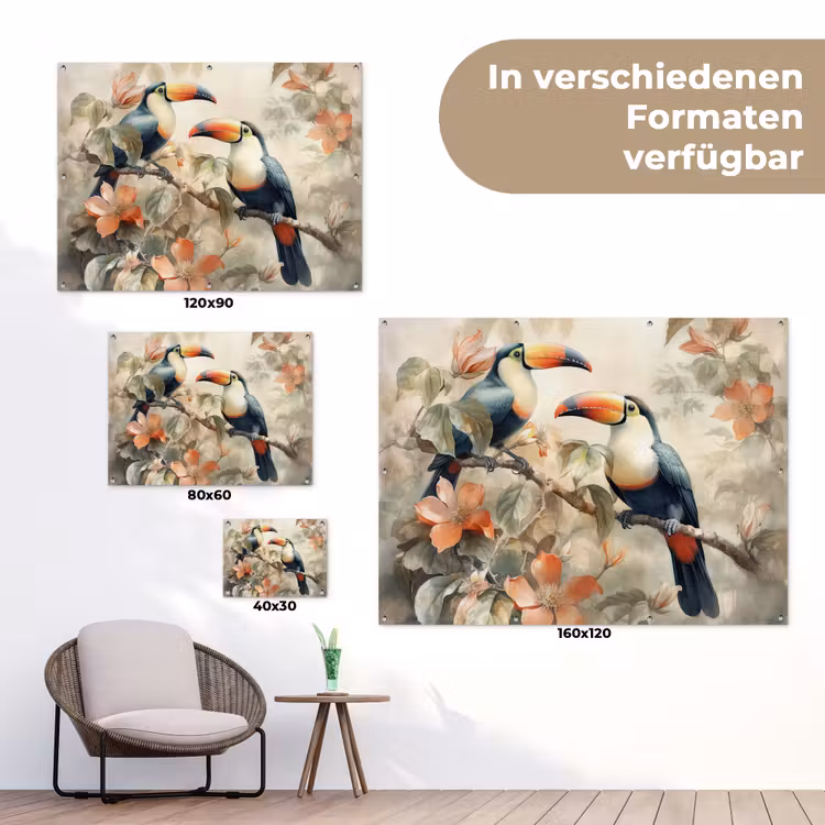 Toekan - Vogels - Bloemen - Tak tuinposter los doek klein -Xsfeer9_DE