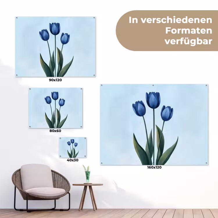 Tulpen - Blauw - Bladeren tuinposter los doek klein -Xsfeer9_DE