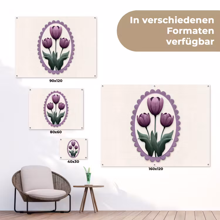 Tulpen - Paars - Lijst - Bladeren tuinposter los doek klein -Xsfeer9_DE