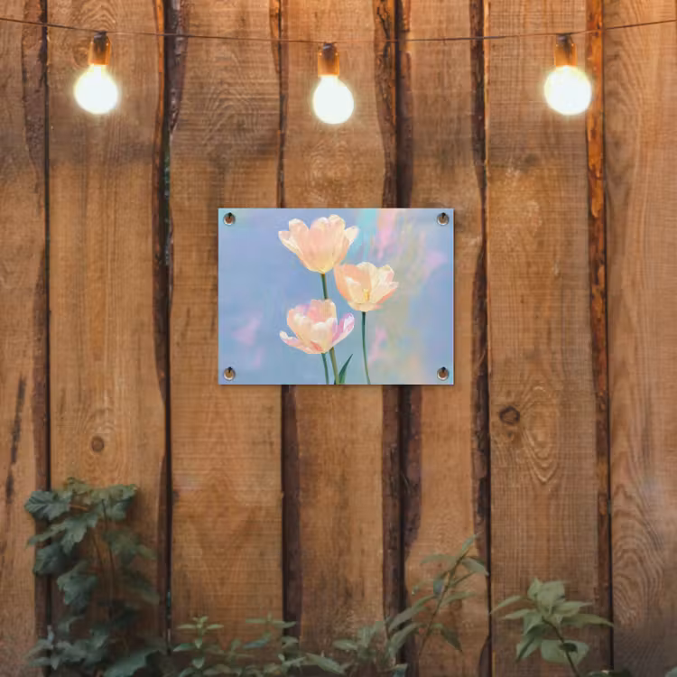 Tulpen - Roze accenten - Blauw tuinposter los doek klein -sfeer1