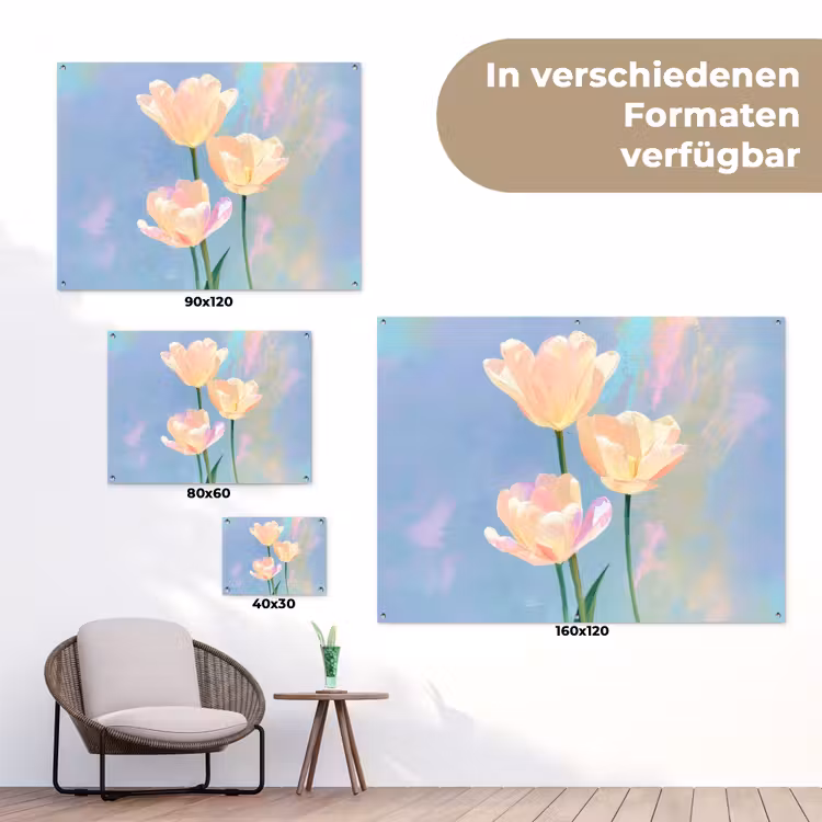 Tulpen - Roze accenten - Blauw tuinposter los doek klein -Xsfeer9_DE