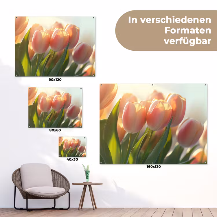 Tulpen - Roze - Zonnestralen tuinposter los doek klein -Xsfeer9_DE