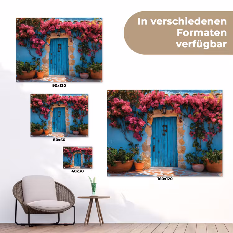 Deur - Hout - Bloemen - Blauw tuinposter los doek klein -Xsfeer9_DE