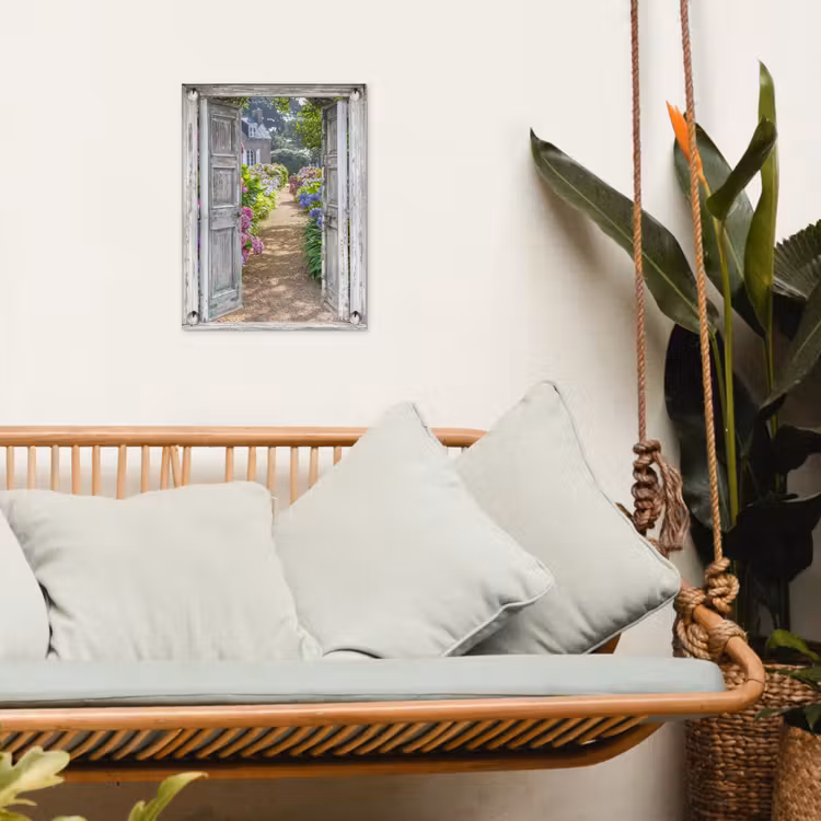 Deur naar een bloementuin tuinposter los doek klein -sfeer7