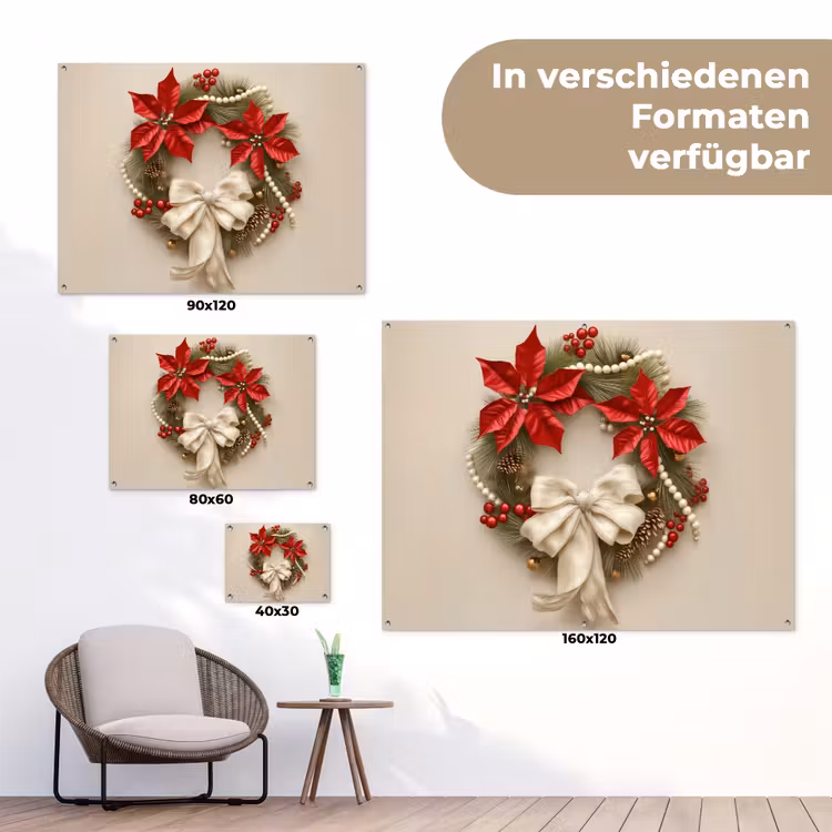 Deurkrans - Strik - Kerst - Rood - Groen tuinposter los doek klein -Xsfeer9_DE