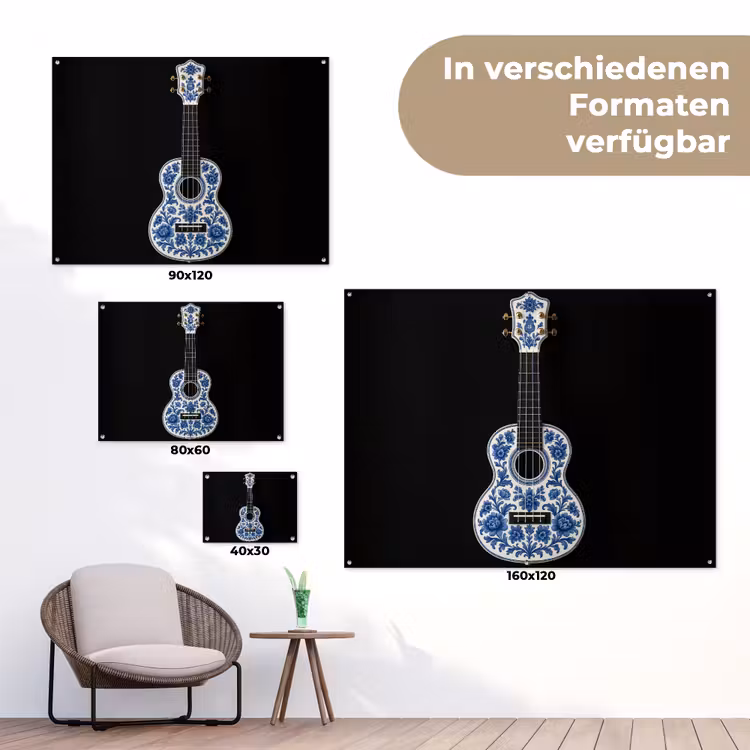 Ukelele - Delfts - Blauw - Muziek tuinposter los doek klein -Xsfeer9_DE