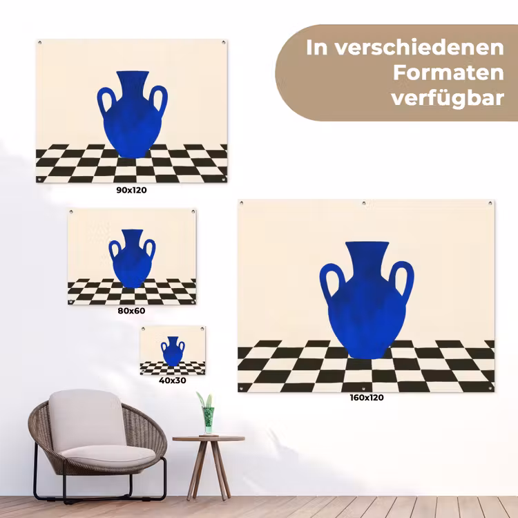 Vaas - Blauw - Geblokt - Modern tuinposter los doek klein -Xsfeer9_DE