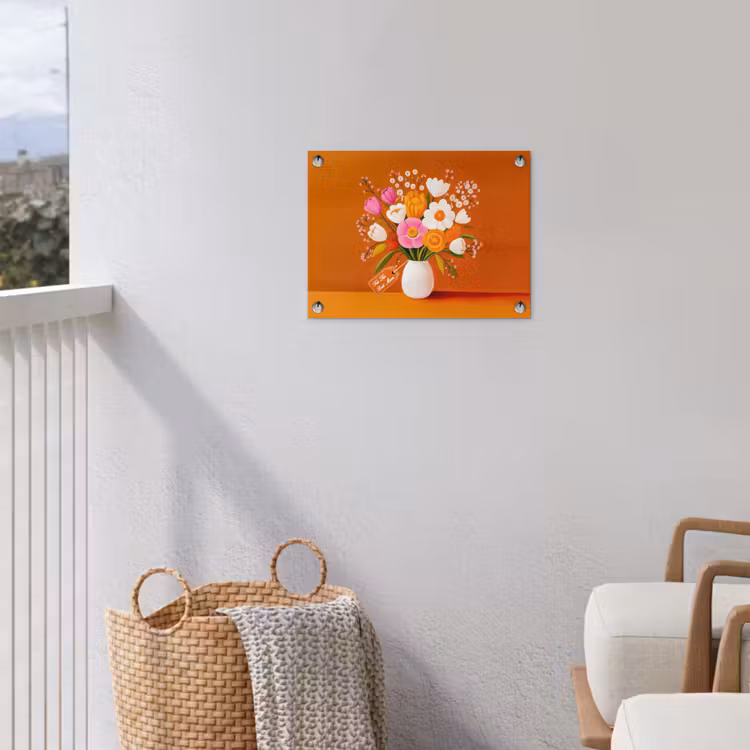 Vaas - Bloemen - Oranje tuinposter los doek klein -sfeer8