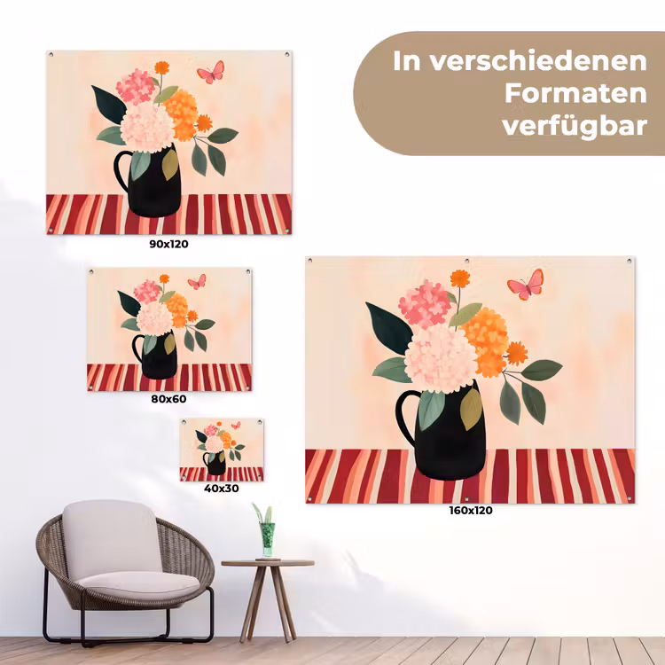 Vaas - Bloemen - Vlinder - Rood tuinposter los doek klein -Xsfeer9_DE