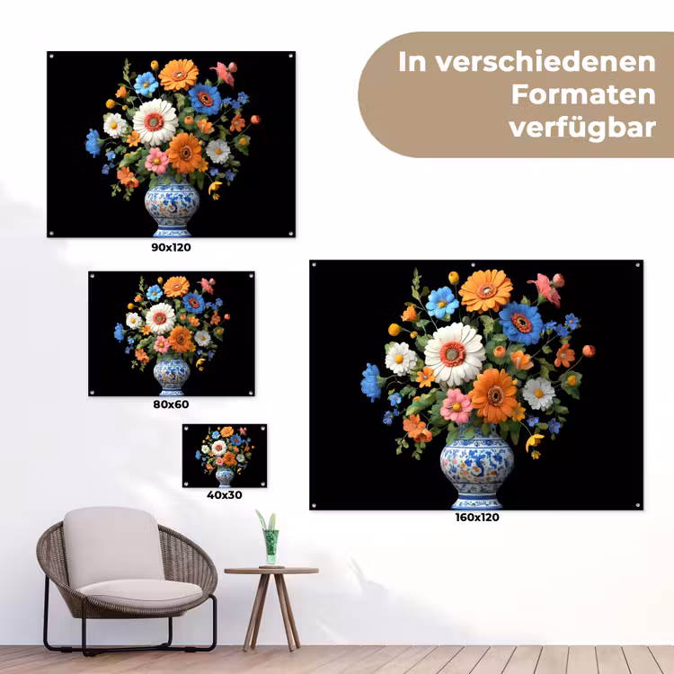 Vaas - Boeket - Bloemen - Kleur tuinposter los doek klein -Xsfeer9_DE