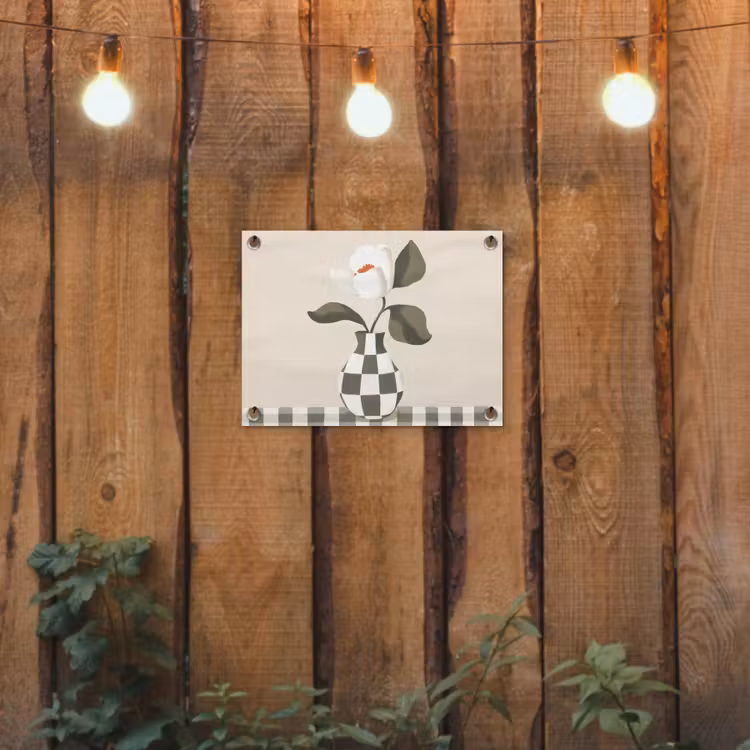 Vaas - Geruit - Groen - Bloem tuinposter los doek klein -sfeer1