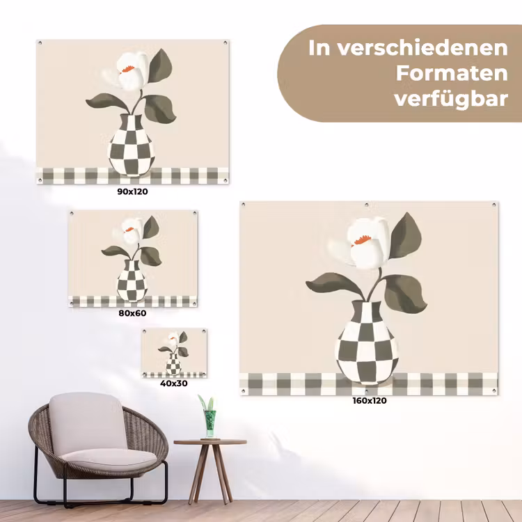 Vaas - Geruit - Groen - Bloem tuinposter los doek klein -Xsfeer9_DE
