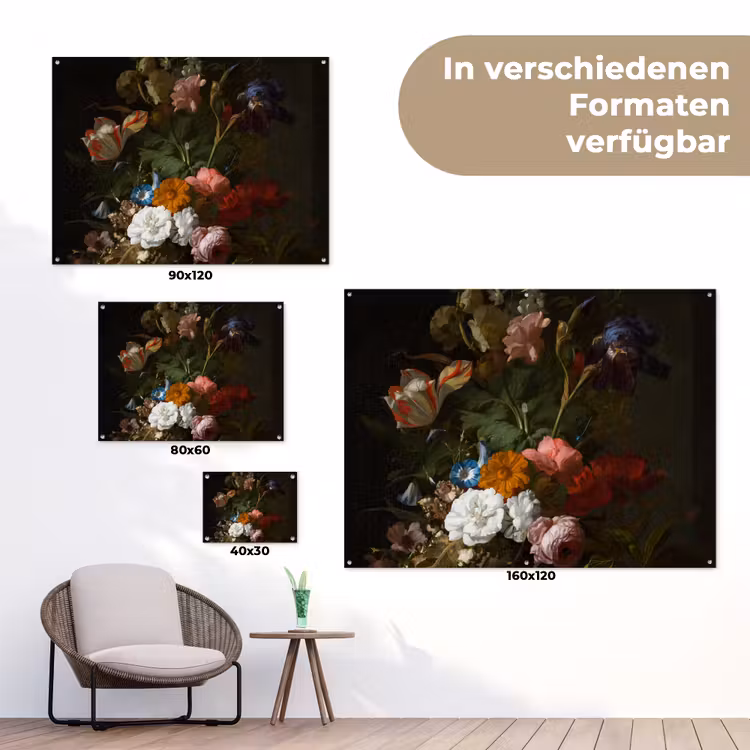 Vaas met bloemen - Schilderij van Rachel Ruysch tuinposter los doek klein -Xsfeer9_DE