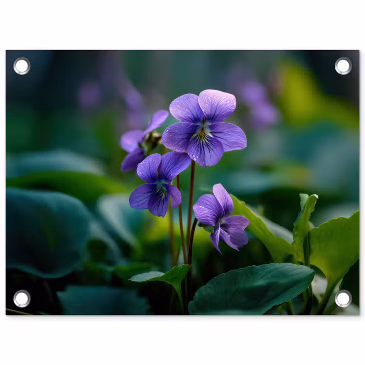 Viooltjes - Paars - Bloem - Bladeren tuinposter los doek klein -3d