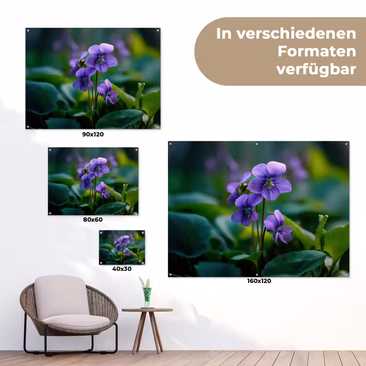 Viooltjes - Paars - Bloem - Bladeren tuinposter los doek klein -Xsfeer9_DE