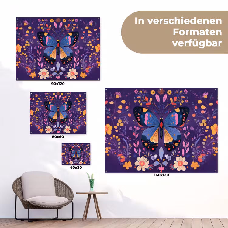 Sierlijk - Bloemen - Vlinder - Paars tuinposter los doek klein -Xsfeer9_DE