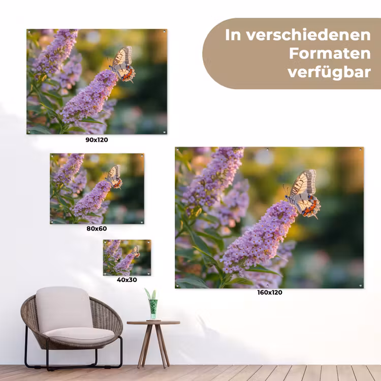 Sierlijke - Vlinder - Paarse - Bloemen tuinposter los doek klein -Xsfeer9_DE