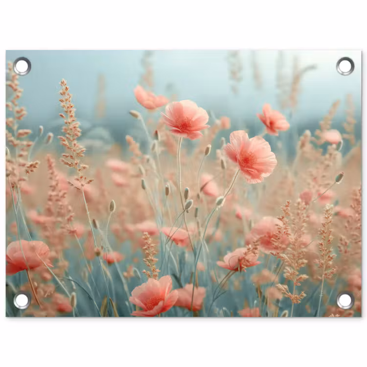 Dromerig veld van klaprozen tuinposter los doek klein -3d