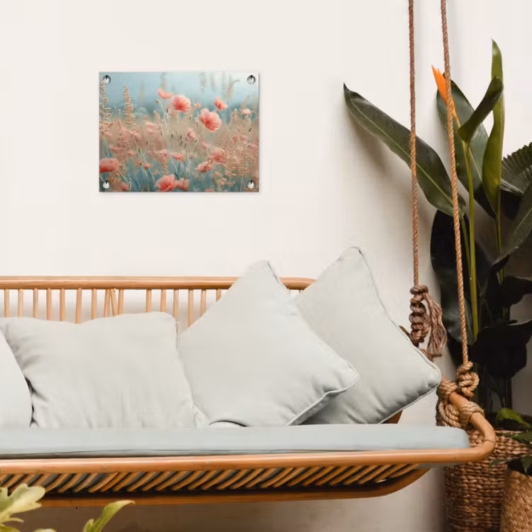 Dromerig veld van klaprozen tuinposter los doek klein -sfeer7
