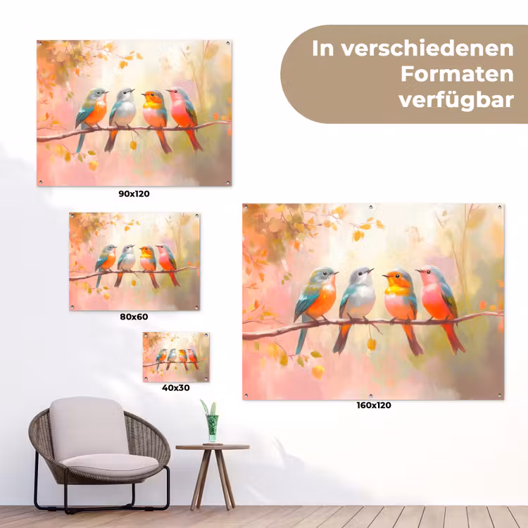 Vogels - Kleurrijk - Tak tuinposter los doek klein -Xsfeer9_DE