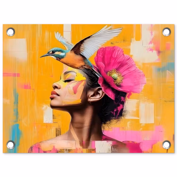 Vogel - Vrouw - Abstract - Bloem tuinposter los doek klein -3d