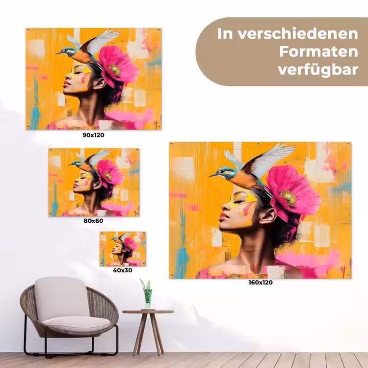 Vogel - Vrouw - Abstract - Bloem tuinposter los doek klein -Xsfeer9_DE