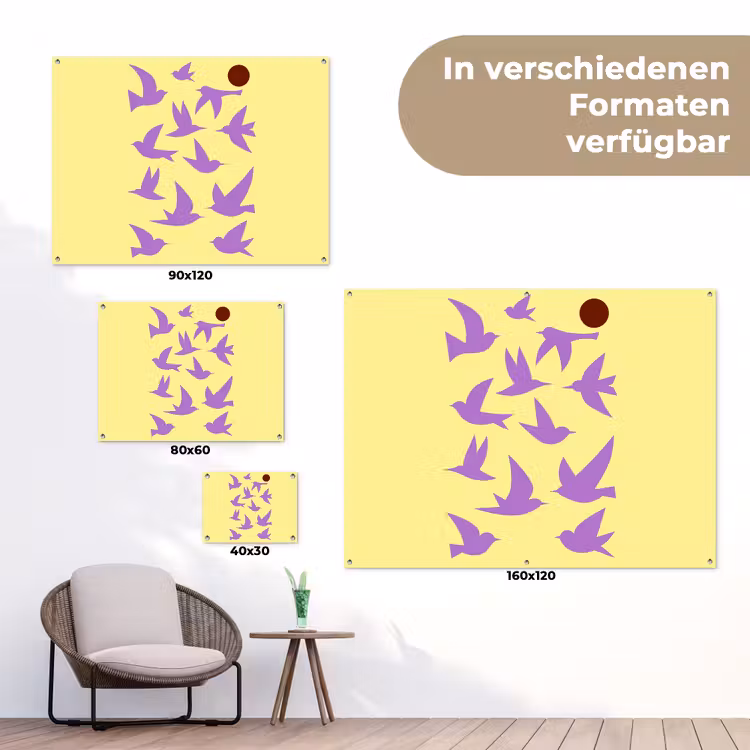 Vogels - Cirkel - Geel - Beweging tuinposter los doek klein -Xsfeer9_DE